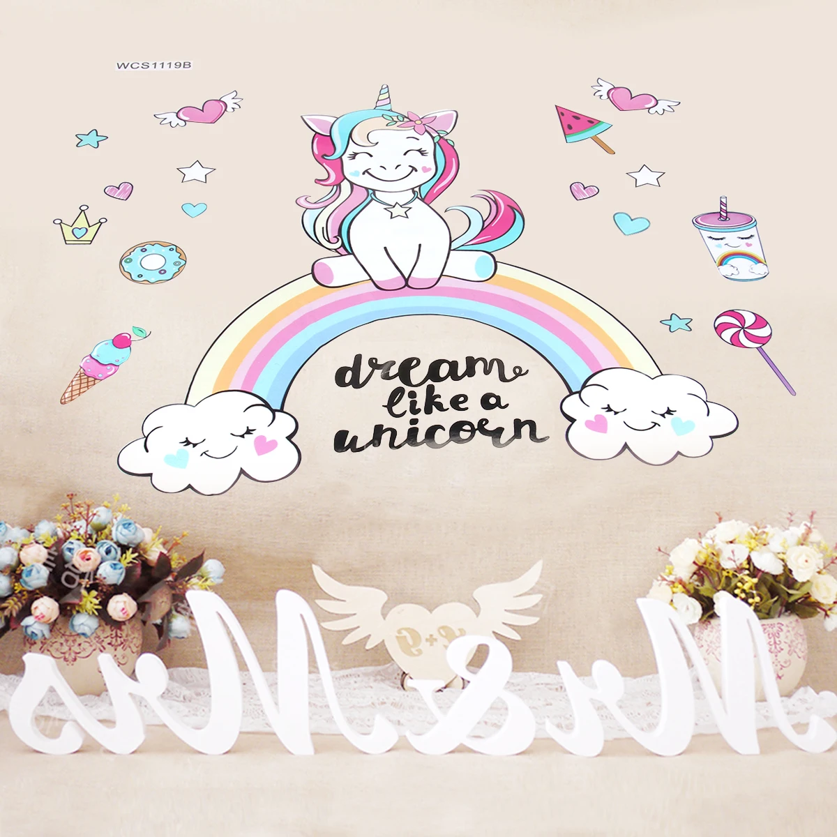 

Wall Sticker Removable Waterproof PVC Home Decoration Kids Room Kindergarten 38x42cm Unicorn Wallpaper Wall