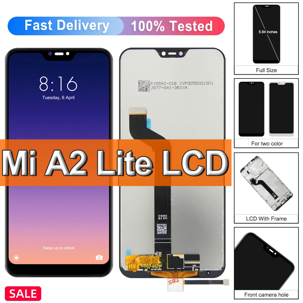 

5.84''Original For Xiaomi Mi A2 Lite LCD Display+Touch Screen Replacement For MiA2 Lite Redmi 6 Pro M1805D1SG Display with Frame