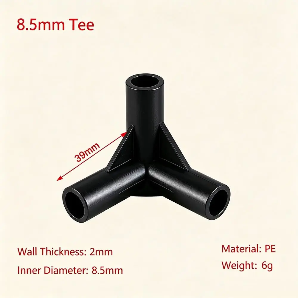 5pcs 8mm Plastic Pipe Joint Connector White Black Two way 90 Degree Tee Way Tent Fixed Joints DIY Shelf Water Tube Joint