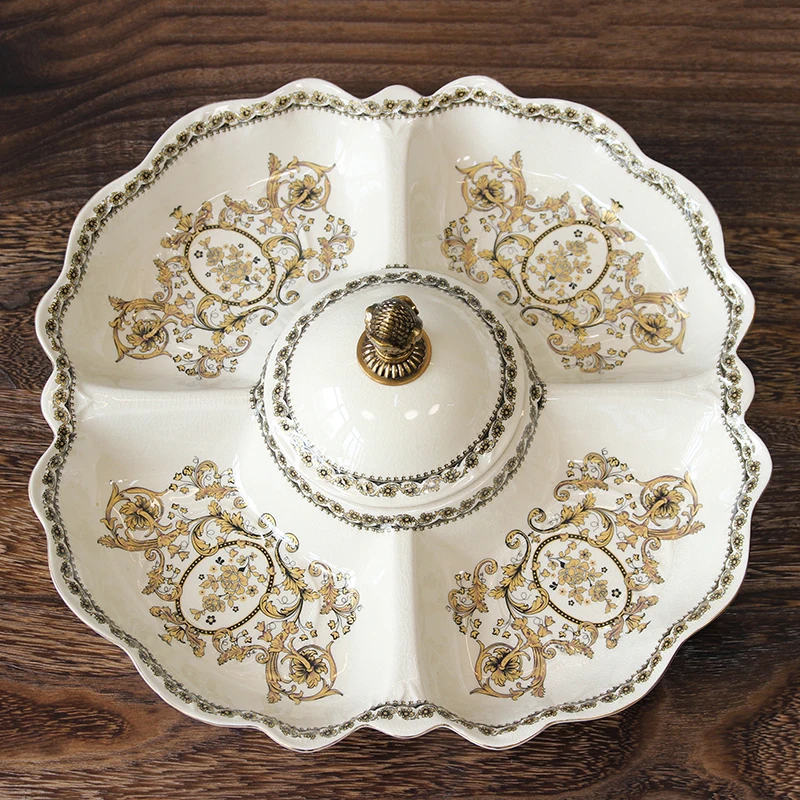 

alloy ceramics, divided candy plate, modern simple American style, nut melon seed snack plate, creative living room ornament
