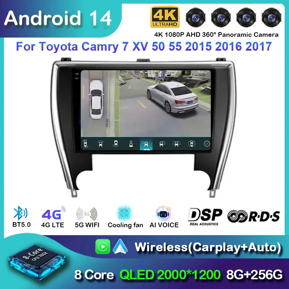 Android 14 Car Multimedia Player For Toyota Camry 7 XV 50 55 US Version 2012-2017 wireless Carplay Auto 4G Wifi No 2din DVD