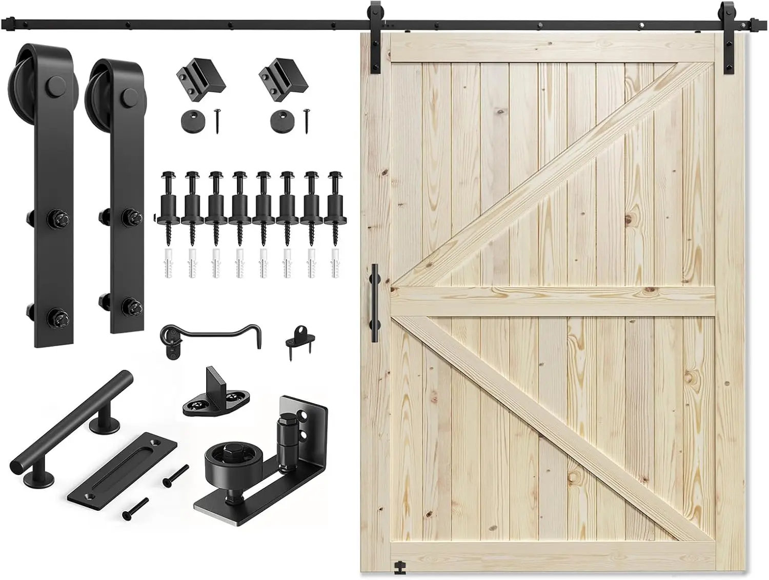 60in x 84in Sliding Barn Door with 10ft Barn Door Hardware Kit Included, Unfinished Solid Spruce Wood Door, Assembly Required