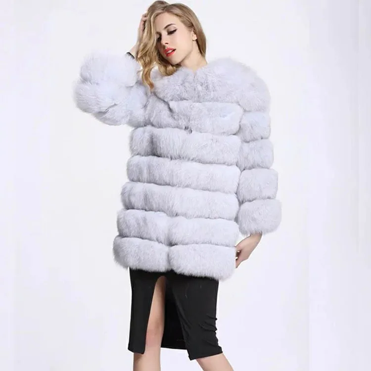 2021 new factory direct sales Korean version of medium and long fox fur jacket spliced fur Haining fur jacket