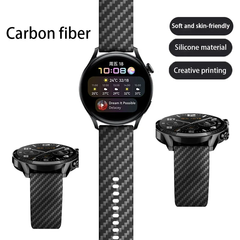 20mm/22mm Silicone Strap For Samsung Galaxy Watch 5 Pro/4/Classic/46mm/42mm/44mm/40mm/3/45mm/41mm/Active 2 Carbon Fiber Band