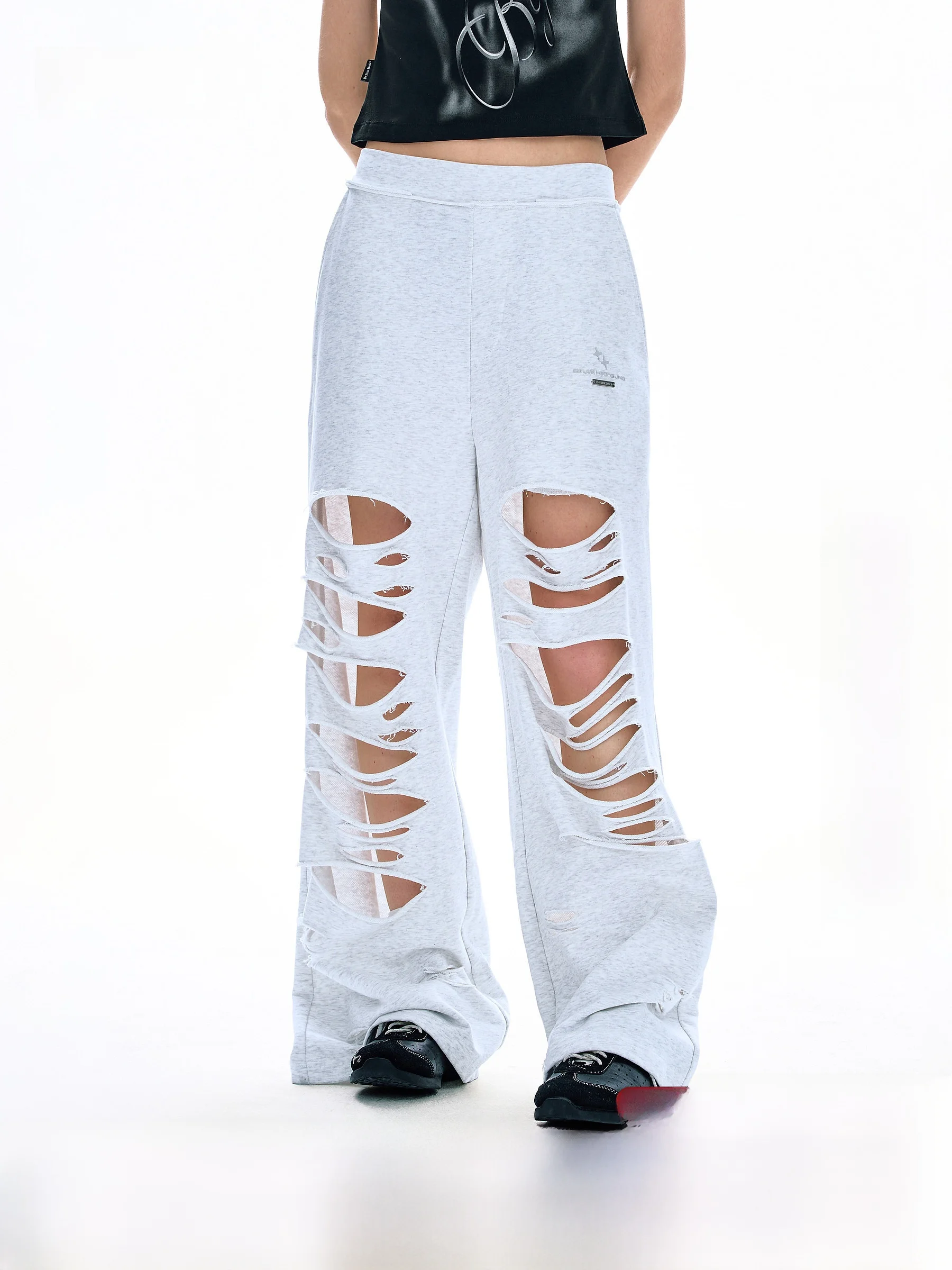 

BJHG American Style Ripped Wide Leg Pants Women's Summer Thin Straight Casual Trendy Design Loose Fit Cotton Polyester Blend