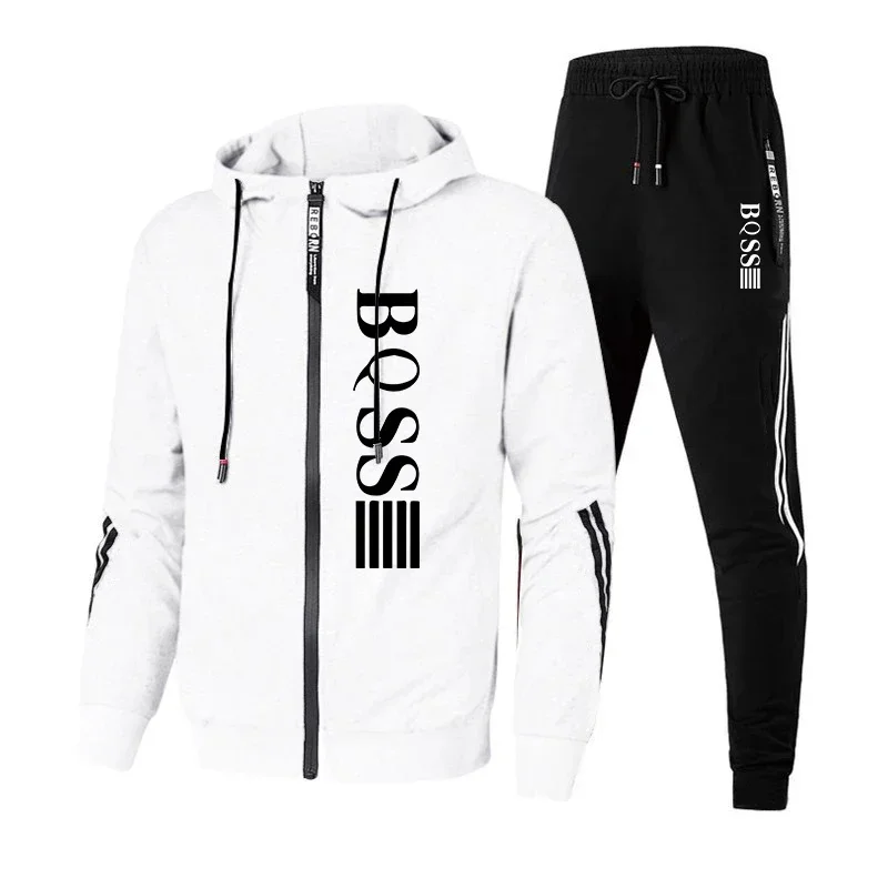 Mens Tracksuits Casual Sweatpants Printing Zipper Hooded Sweatshirt Fashion Versatile Coat Outdoors Jogging Sports Clothing 2024