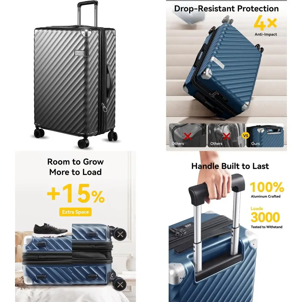 

Расширяемый чемодан с твердым корпусом, большой 28-дюймовый чемодан, поликарбонатный материал, угольная металлическая отделка, Travel Essentia