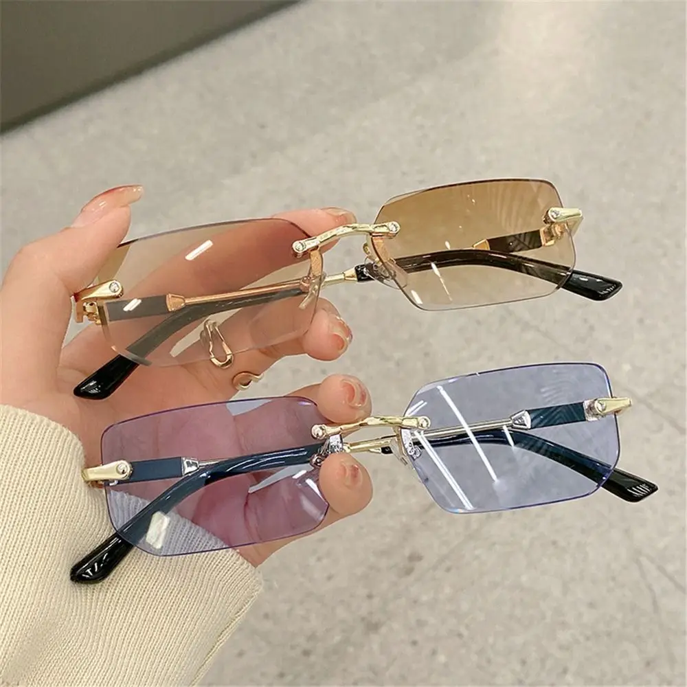 Retro UV400 Rimless Rectangle Sunglasses Y2K Shades Eyewear for Women & Men