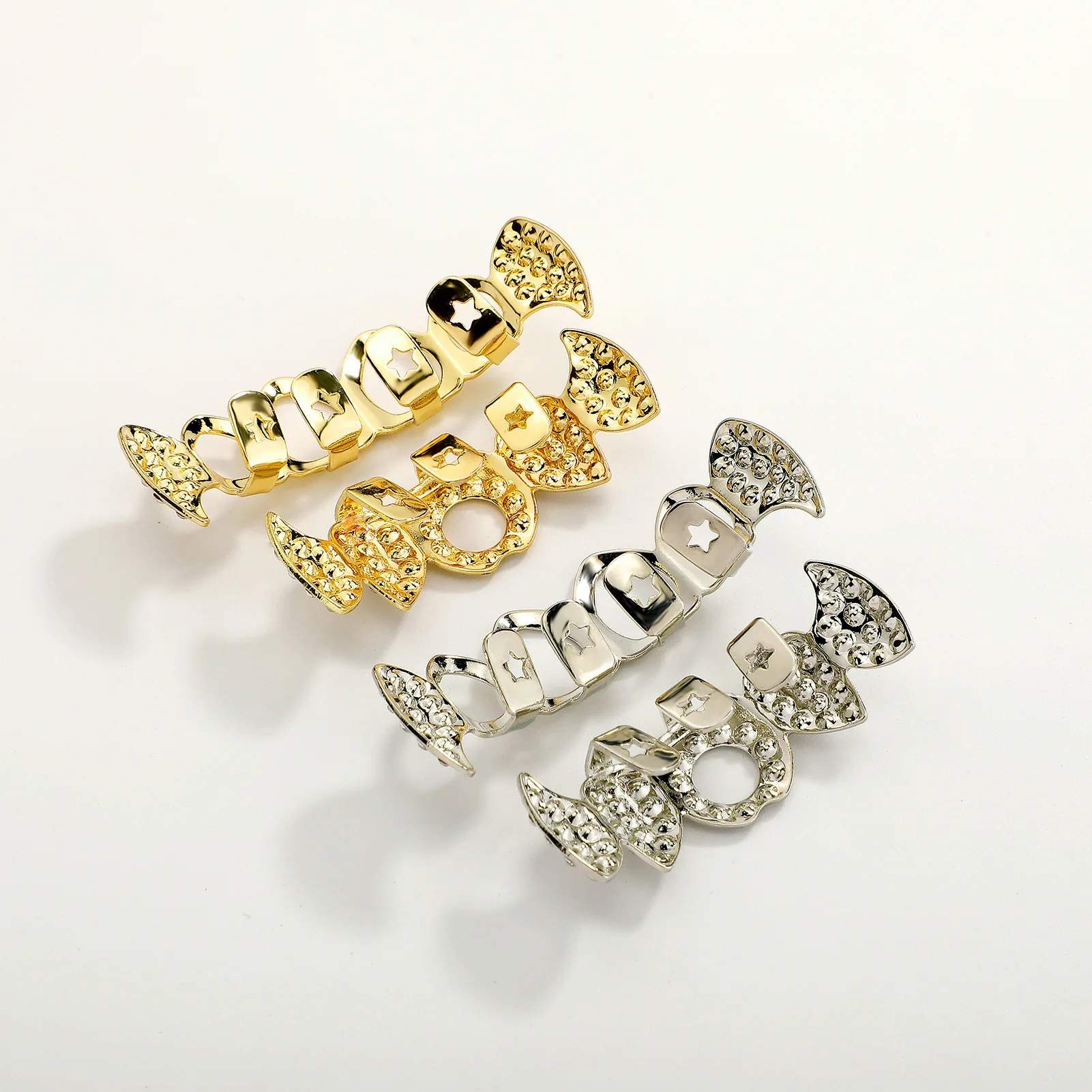 Hip Hop Iced Out Cross Heart Grillz Gold Silver Hollow Point Teeth Top Bottom Dentist Metal Mouthpiece Rapper Bling
