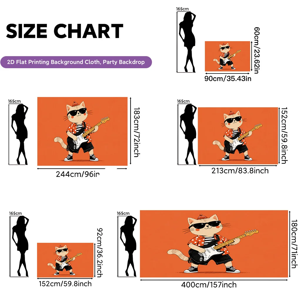 Cute Cartoon Cat Rock Star Guitar Tapestry Backdrop Wall Hanging Funny Pop Culture Music Festival Party Decor Aesthetic Room Art