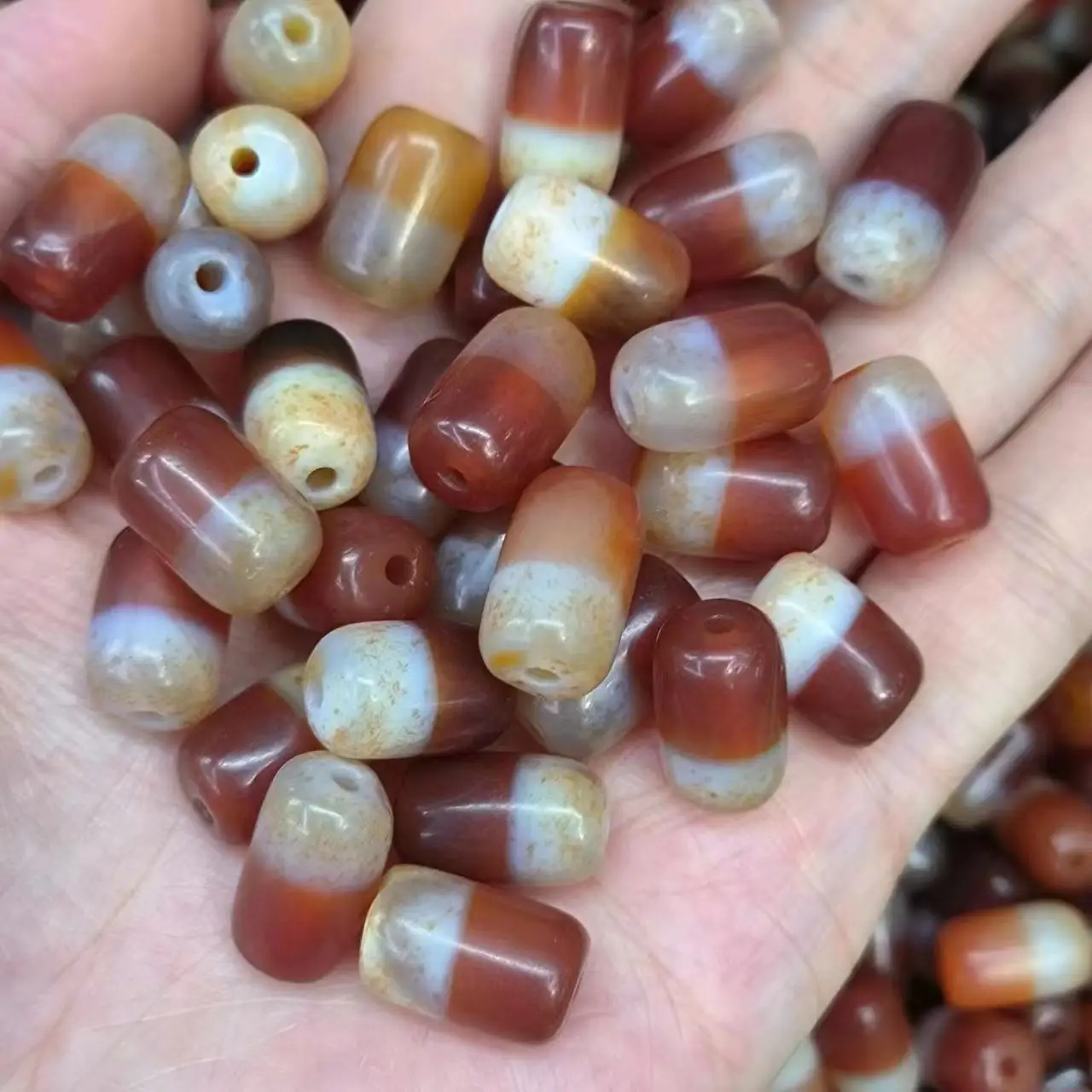 10pcs/lot natural red and white beads old agate dzi wholesale Weathering lines Delicate Accessories jewelry amulet Ethnic style