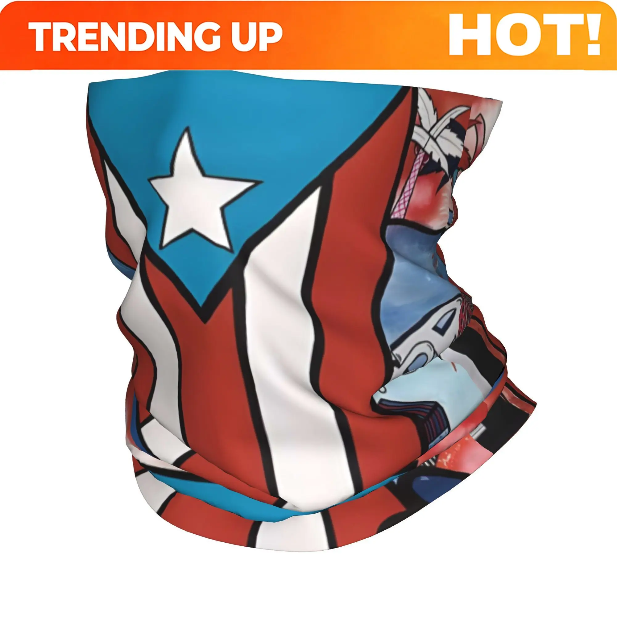 Customization Pop Art Puerto Rico Flag Pattern With Bold Line And Tropical Motif Neck Scarf Face Cover, Lightweight Neck Wrap, P