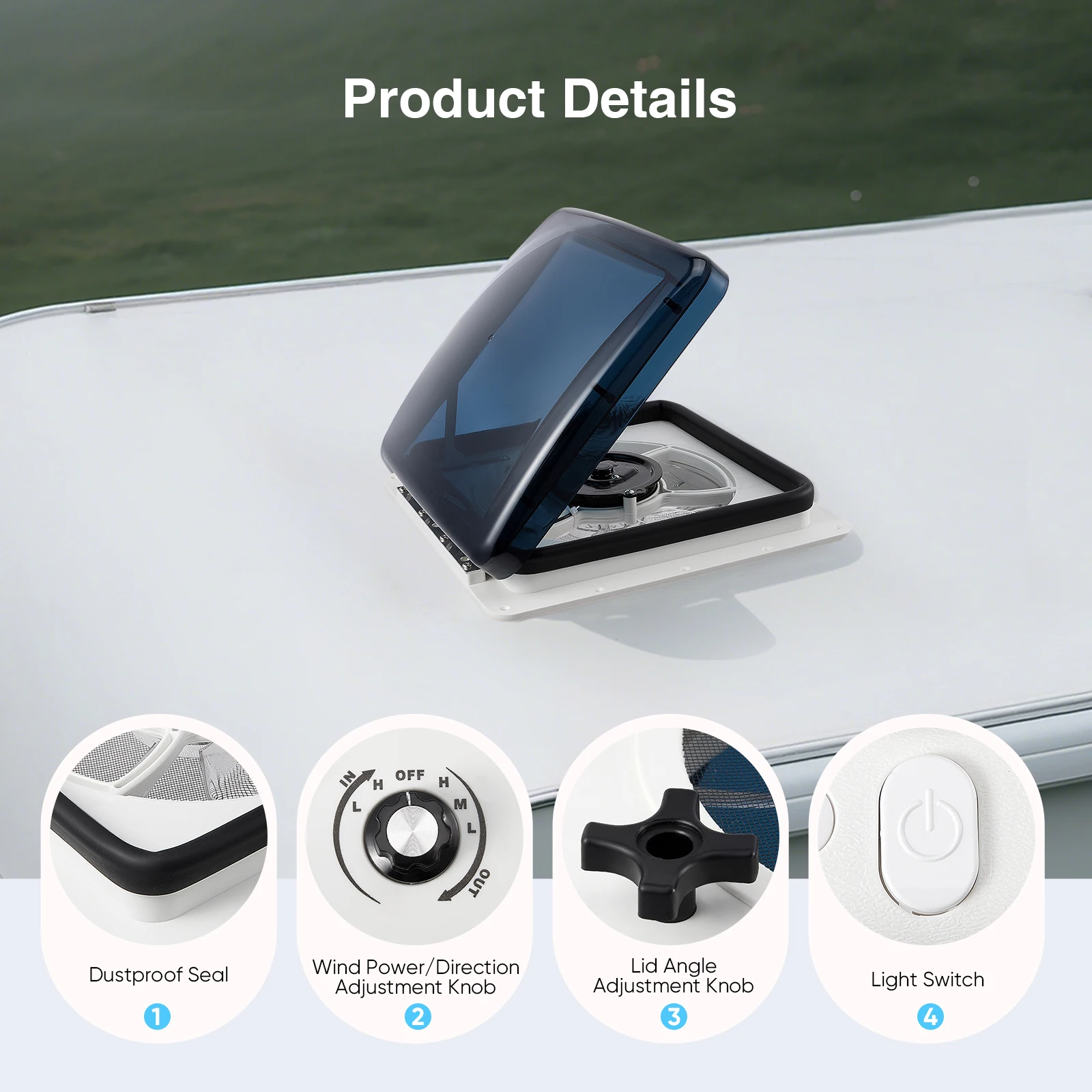 Kipas RV Manual 28*28Cm 3 Kecepatan Karavan RV Atap Skylight Ventilasi Motorhome 12V Kipas Ventilasi RV Listrik Kendaraan Kemping