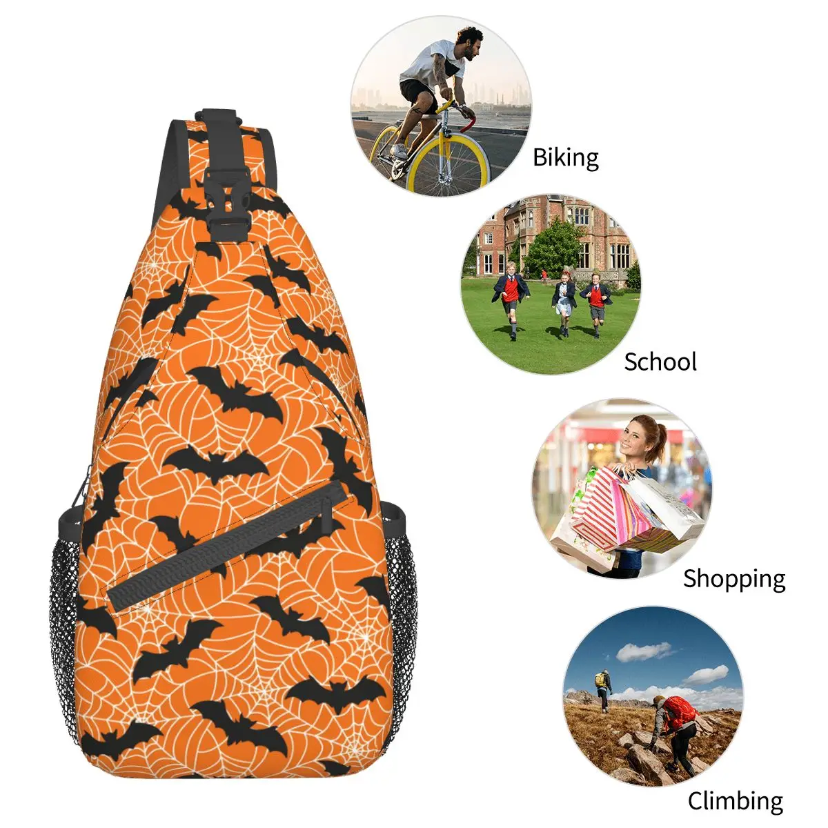 Bats With Web Crossbody Chest Bags Halloween Pockets Travel Pack Messenger Sports Teens Shoulder Bag Unisex