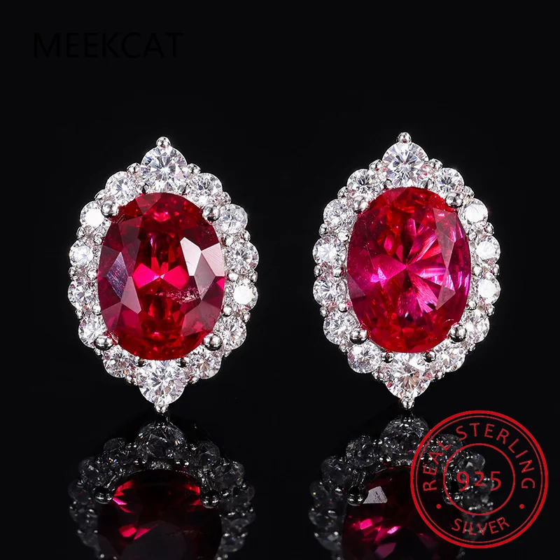 Oval Cut Natural Garnet Red Ruby 925 Sterling Silver Stud Earrings for Woman Fashion Statement Gemstone Jewelry Party Gift