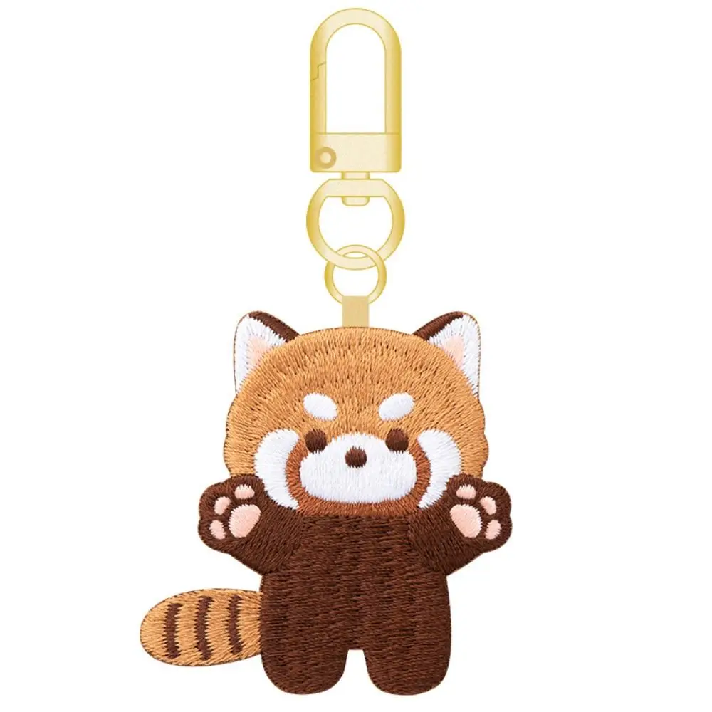 Funny Cartoon Red Panda Keyrchain Creative Fashion Kawaii Animal Pendant Sleep Lollipop Red Panda Embroidery Pendant Unisex