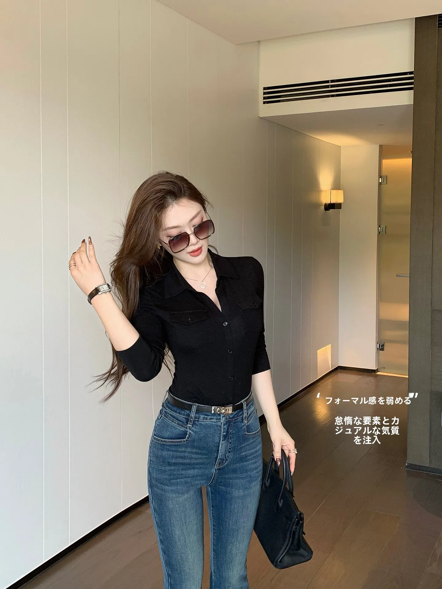 

Slim Fit Shirt Women's V-Neck Short Sleeve High Waist Design Knitted T-Shirt Commute Style Pure Color Autumn Spring Fashion