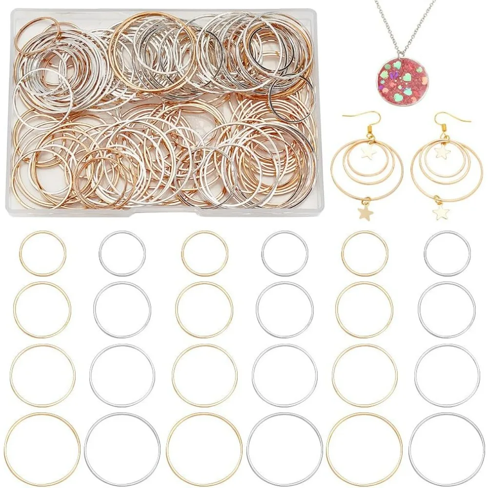 160pcs Round Hollow Frame Pendant 4 Size Brass Open Bezel Frame Charms Circle Brass Rings for Earrings Making and UV Resin