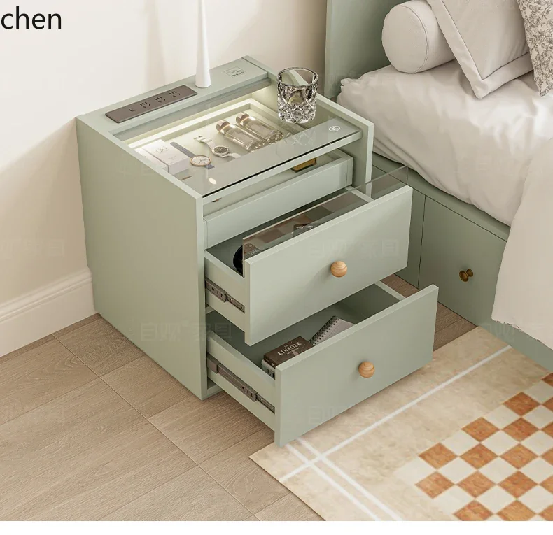 PYH Bedside Table with Socket Living Room Storage Side Table Bedside Storage Cabinet Side Cabinet
