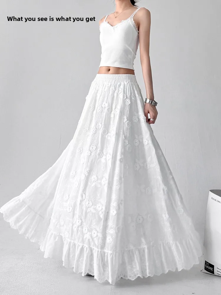 

Ele White Asymmetrical Long Skirt High Waist Slimming Bellflower Commute Sle A-Line Skirt for Women Summer 2025