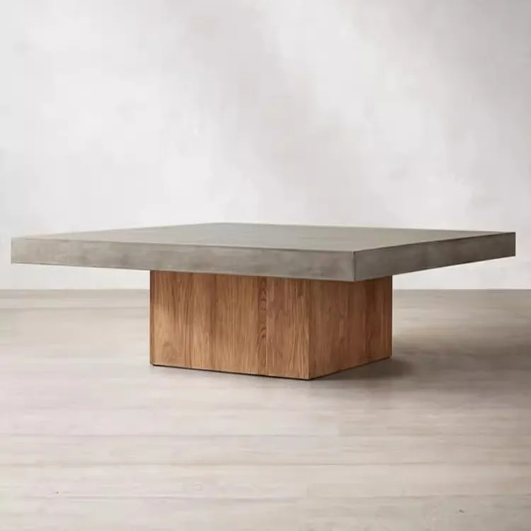 Solid wood coffee table imitation cement old square table wooden tea table