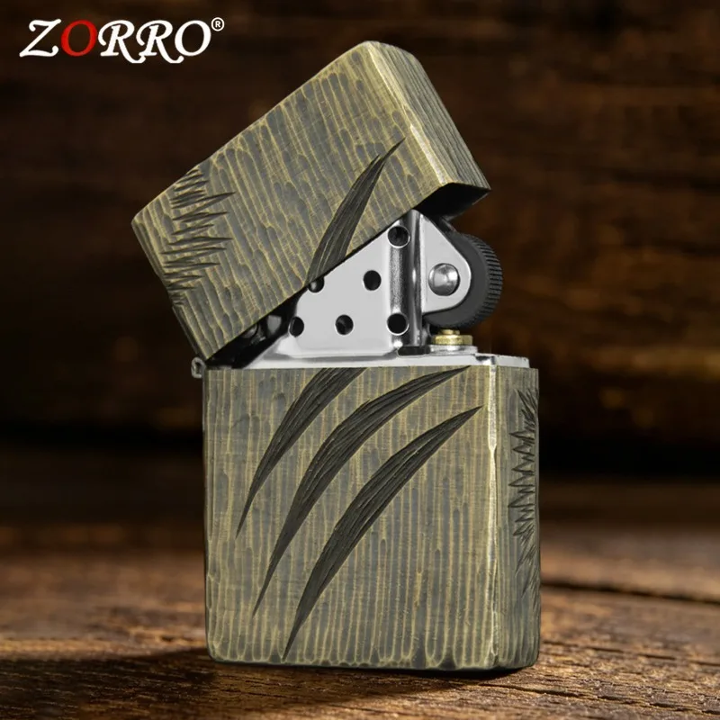 ZORRO 906 Hand Carved Claw Mark Kerosine Lighter, Finely Carved Used Grinding Wheel Cigarette Lighter, Creative Gift Collection