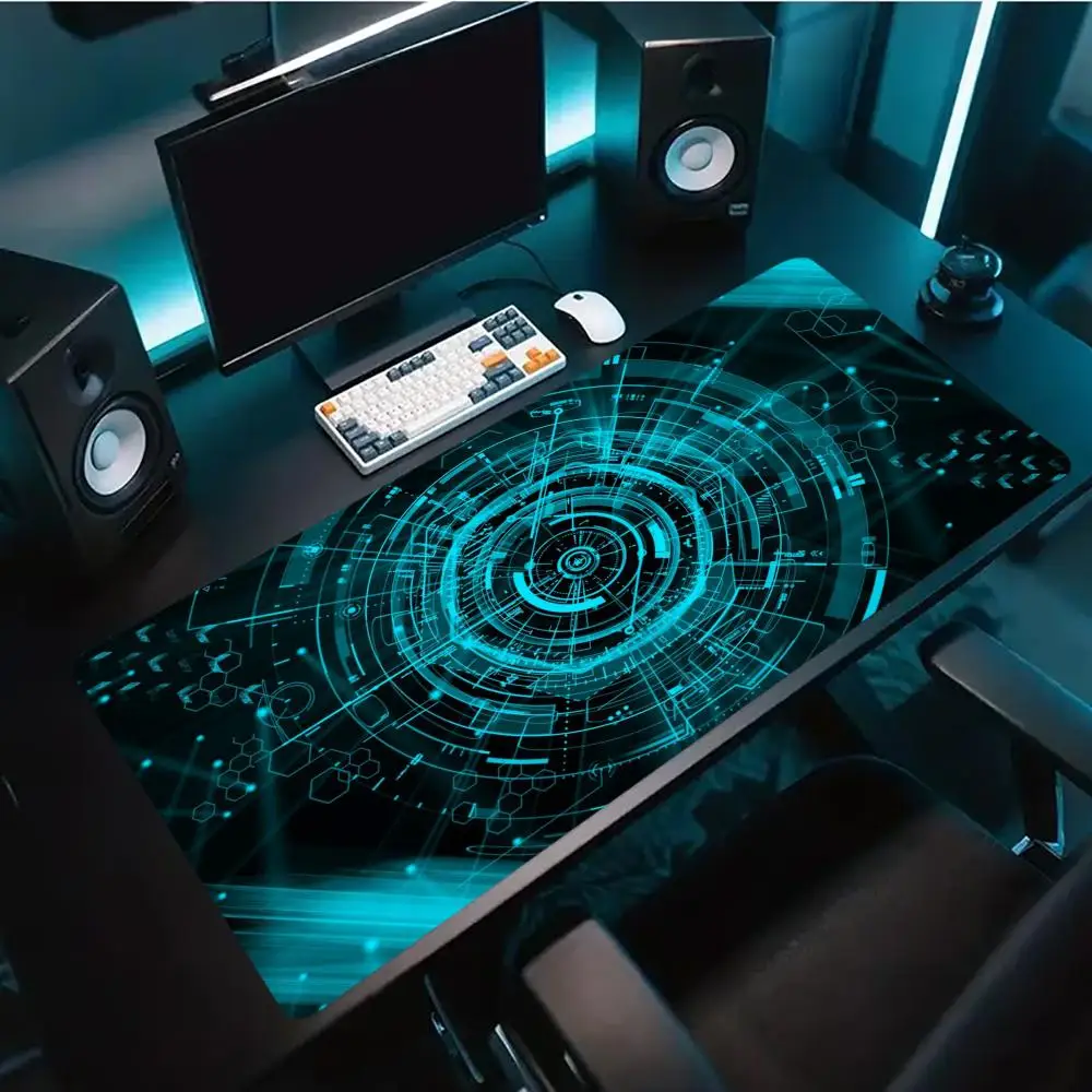 Blue Tech Circuit Cyber Pattern Large Gaming MousePad Non Slip Rubber Desk Mat for PC Laptop Office Home Desktop Decor Accessory