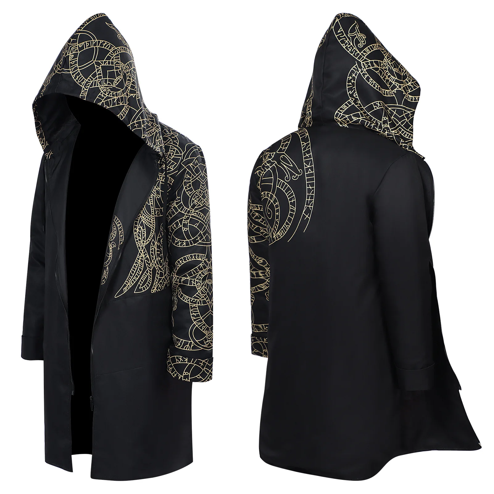 

Men's Gothic Hooded Jacket Medieval Coat for Men Spring European American Style Halloween Cosplay Gothic Outerwear Costume
