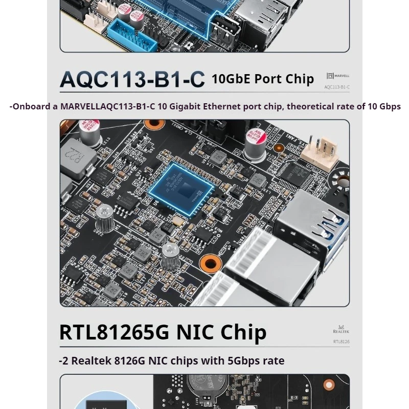 اللوحة الأم الأصلية Ultra 125H/155H/185H 5G/10000GB للوحة الأم Feiniu 12-bay ITX NAS