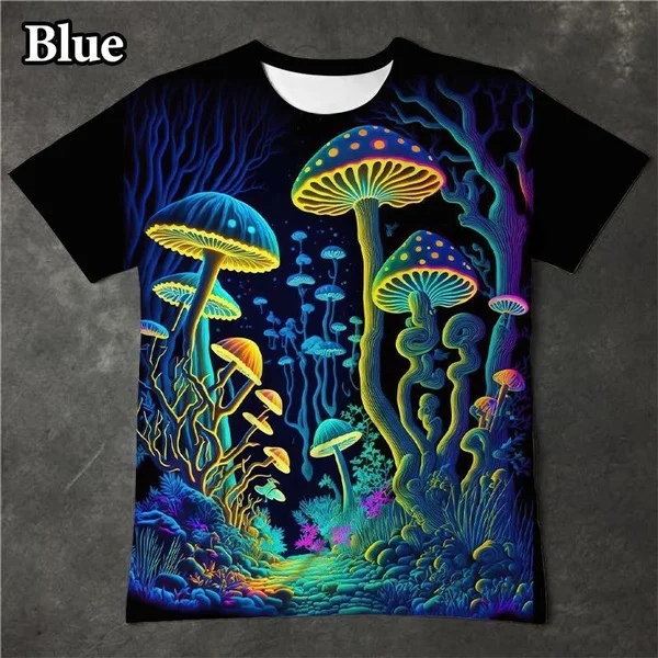 

Fantasy Dream Mushroom T-shirt Fashion Glare 3D Printing Personality Cool Short Sleeve Casual Fun T-shirt