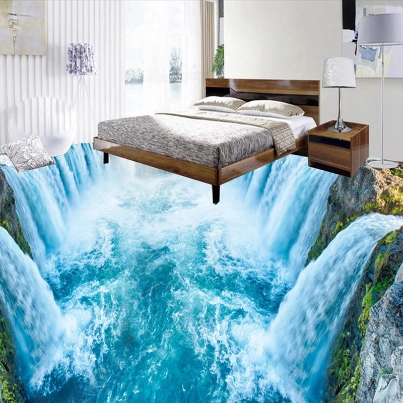 Custom Photo Self Adhesive Wallpaper 3D Waterfalls Landscape Floor Tiles Murals Sticker Bathroom Bedroom Waterproof Wear Floor