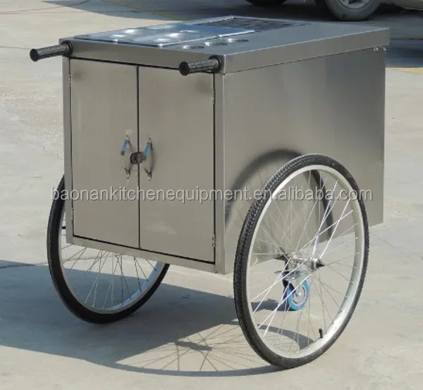 

Stainless Steel Traditional Street Hot Dog Push Cart for Sale, Hand Push Food Cart Made in China