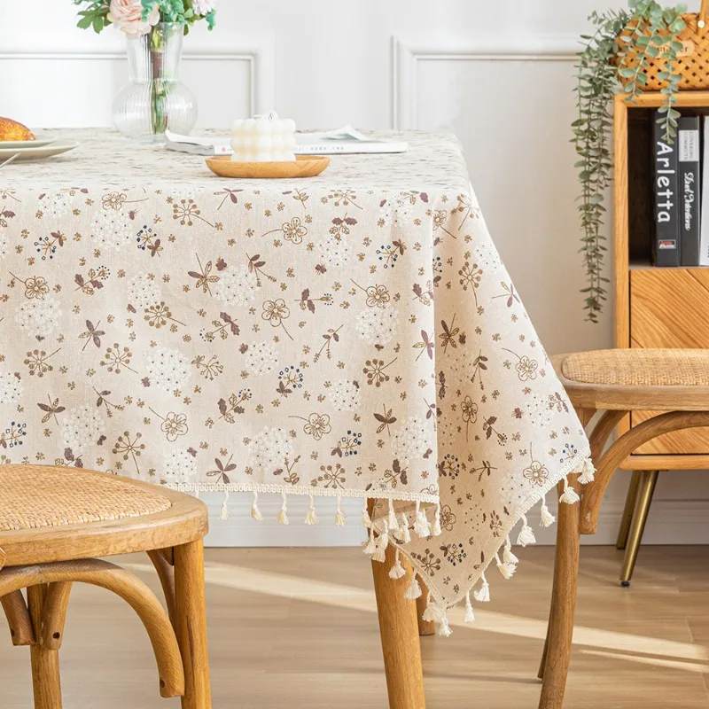 Countryside French Floral Tablecloth Imitation Cotton Linen Tassel Table Tablecloth Small Clear Daisy Tea Table Tablecloth