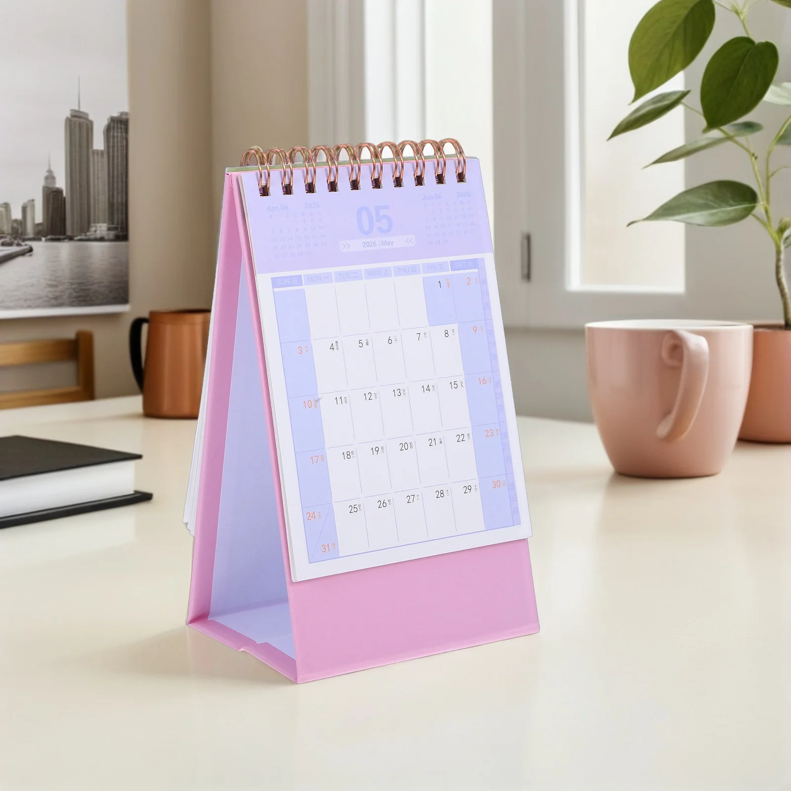 2026 Desk Calendar Green Mini Flip Table Stand Up Monthly Planner For Home Office Decor Thick Paper Spiral Binding 2026 Standing
