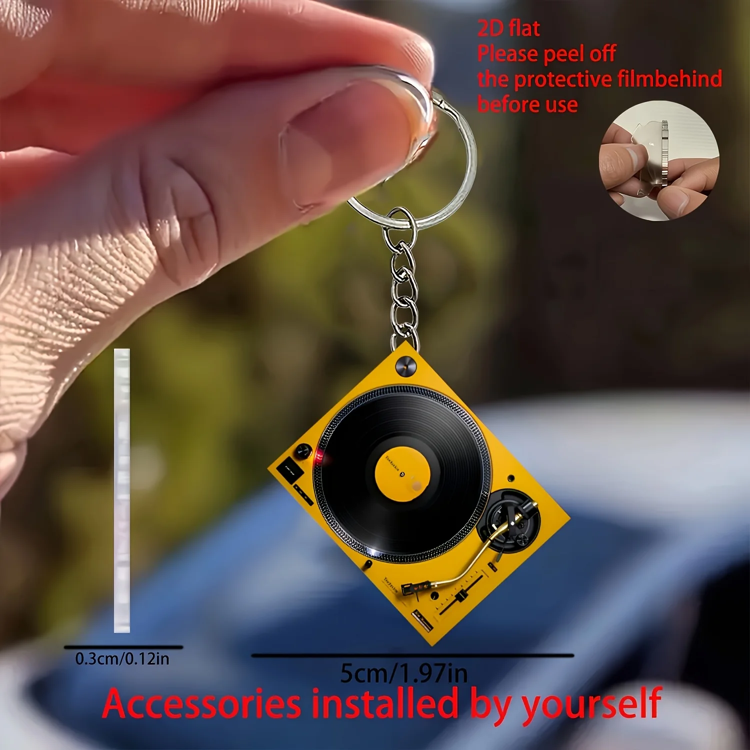 Retro Vinyl Record Player Keychain 2D Flat Acrylic Pendant, Hanging Decoration for Bags/Festive/Party/Gift,Music Lovers Ornament