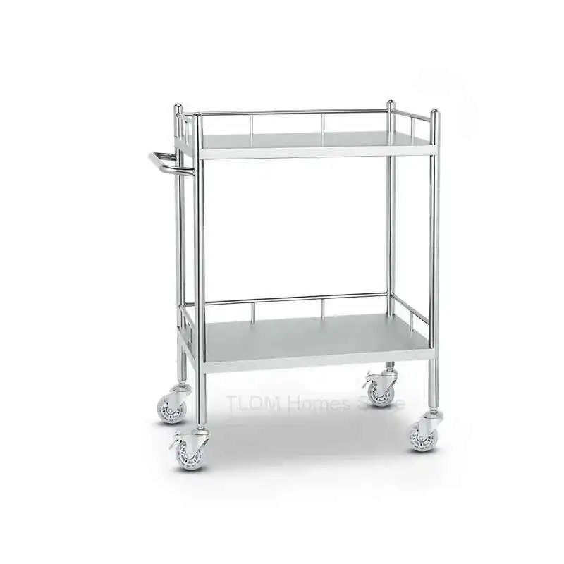 Thickened Stainless Steel Medical Beauty Trolley Rack Surgical Instrument Trolley Instrument Table Nurse Dressing Small Cart M
