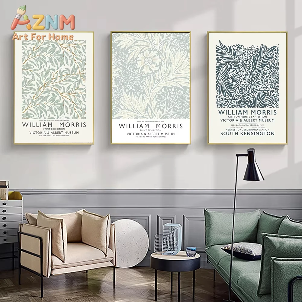 Póster nórdico de William Morris, pintura abstracta sobre lienzo de plantas, imágenes artísticas de pared de caléndula y Larkspur para decoración del hogar y sala de estar