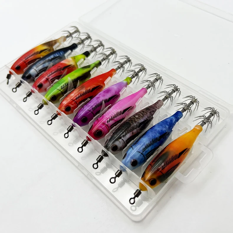 ShareShark 10 Stück/Box 5,6g Leuchtende Horizontale Garnelen-Tintenfischhaken-Köder-Set Geeignet für Meeresangeln auf Tintenfische und Oktopus – Detail 8