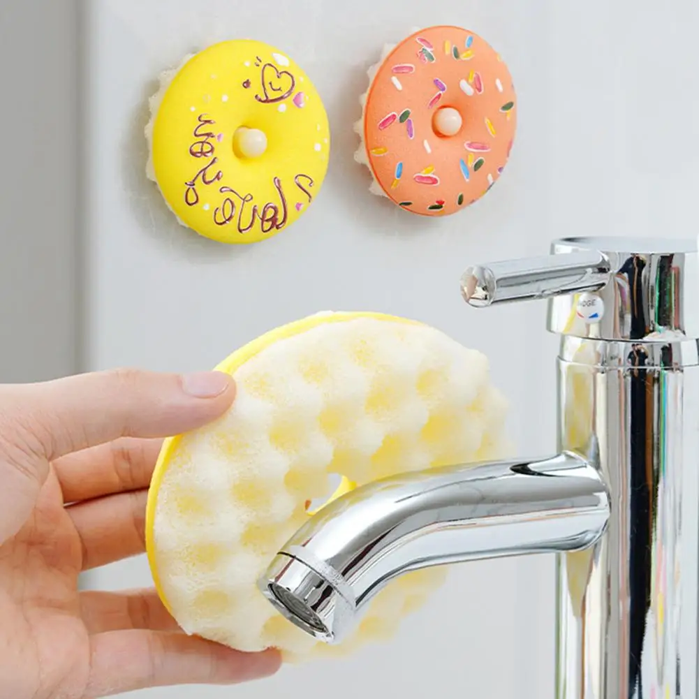 Dish Sponge with Suction Cup Quick Drainage Sponge Donut Sponge Set with Suction Cup Non-scratch Cookware Brush Quick Drainage