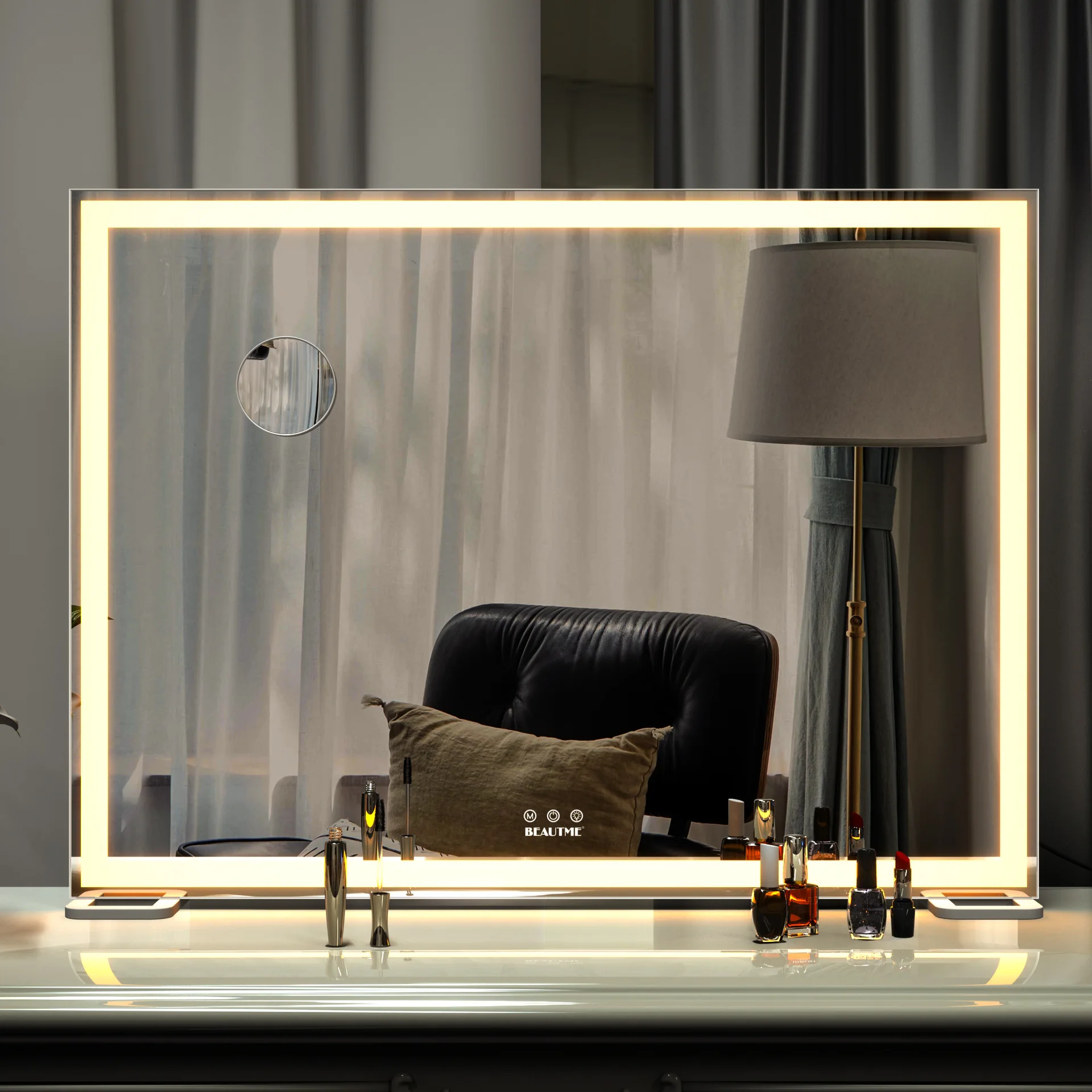 Square Desktop Smart LED Makeup Mirror Large Desktop Fill Light Makeup Mirror Large Size