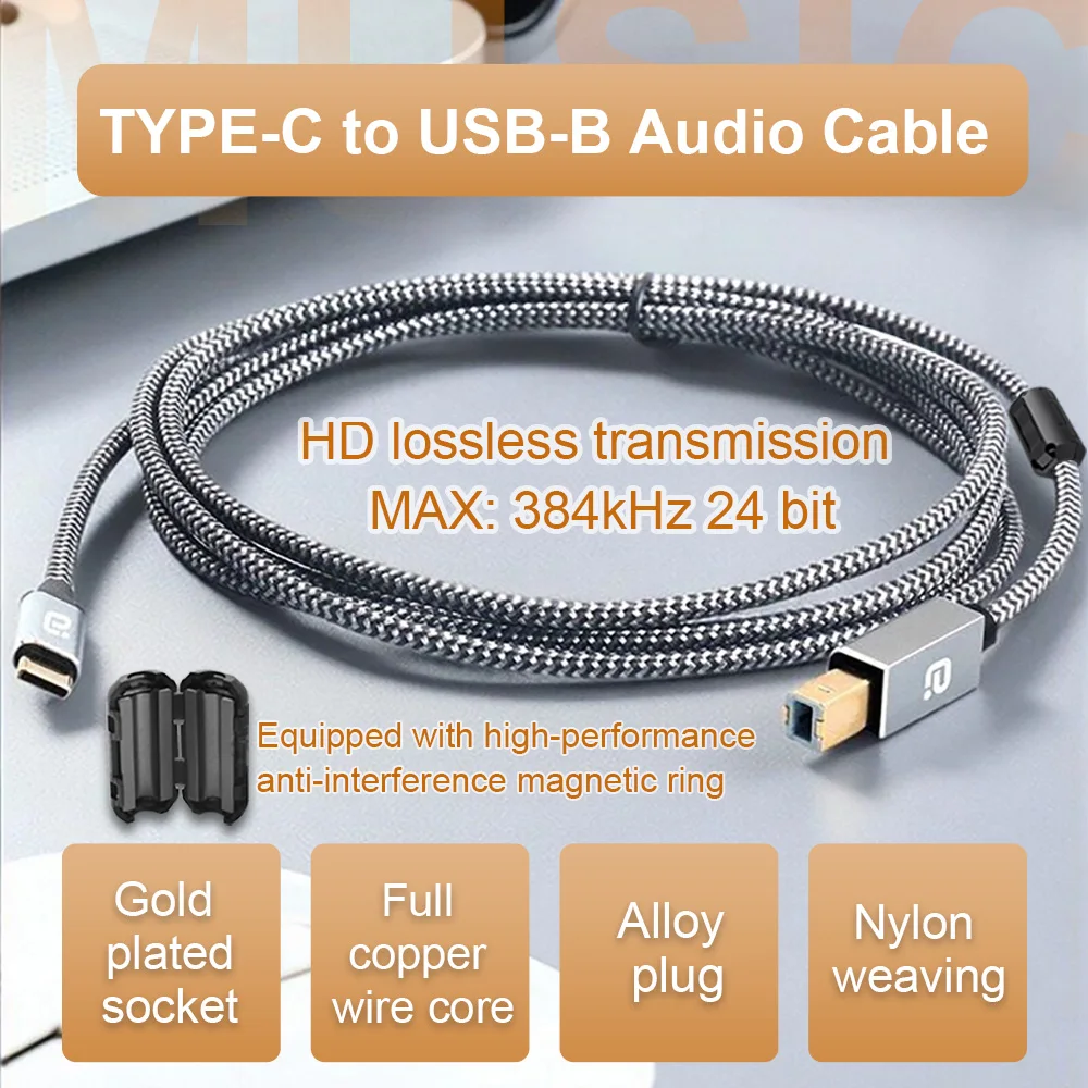 HiFi Grade Type C to USB B Audio Cable Max 384KHz 24Bit UCA1 & UCA2 For Phone/ DAC Decoder/Amplifier/PC/TV Dual Shileding 1.5 M