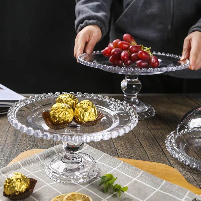 Transparent Glass Heart Border Storage Tray Cake Dessert Plate Desktop Decor Display Service Tray Cake Decoration Accessories
