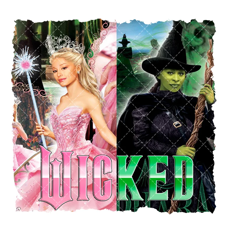 جديد ديزني الشريرة غليندا وإلفابا الحديد على نقل الحرارة ملصق قابل للغسل دائم تي شيرت اكسسوارات الديكور المنزل