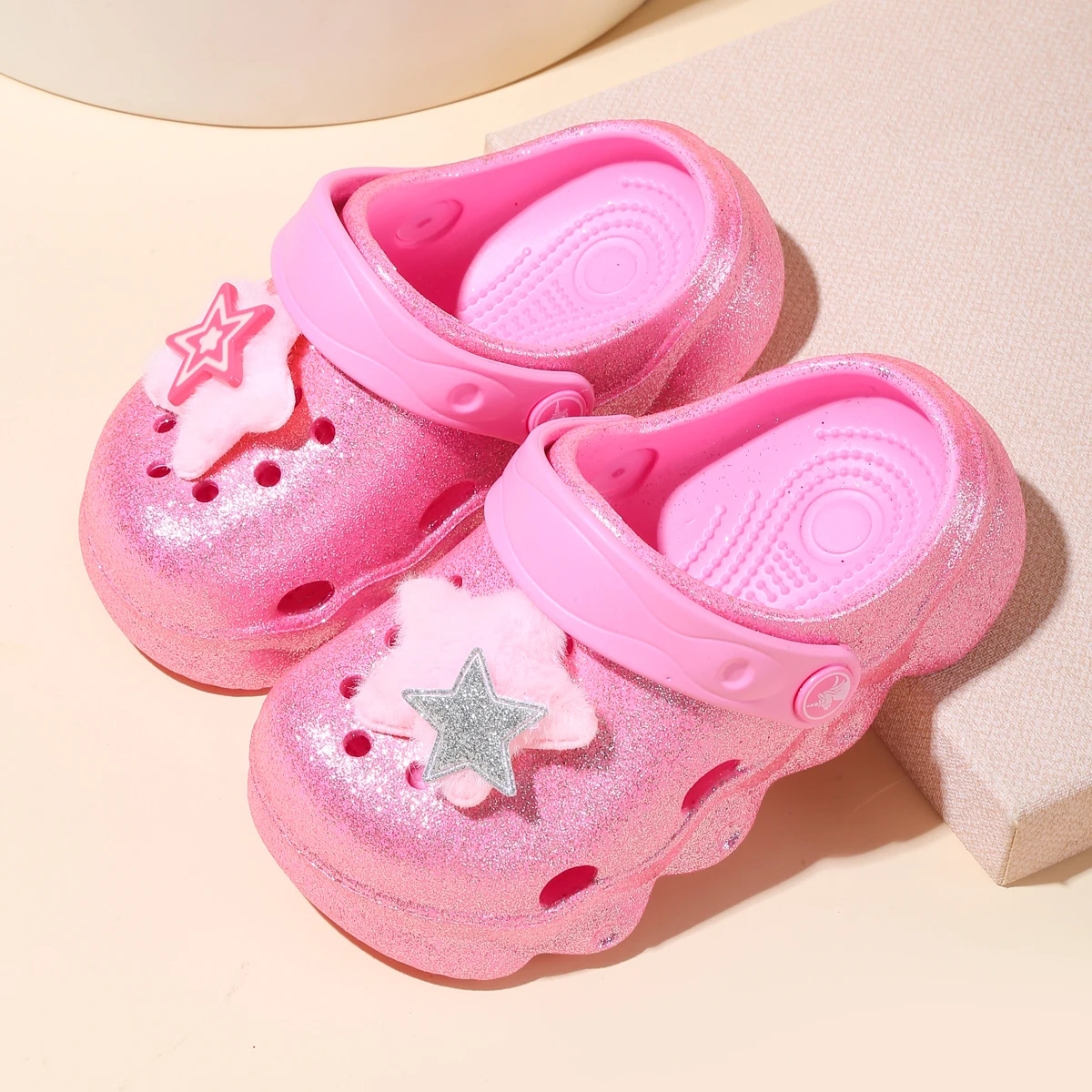 Kids' Glitter Clog, Lightweight EVA Garden Shoes, Waterproof Non-Slip Sandals, Comfortable Slip-On Shoes for Indoor Outdoor 1214