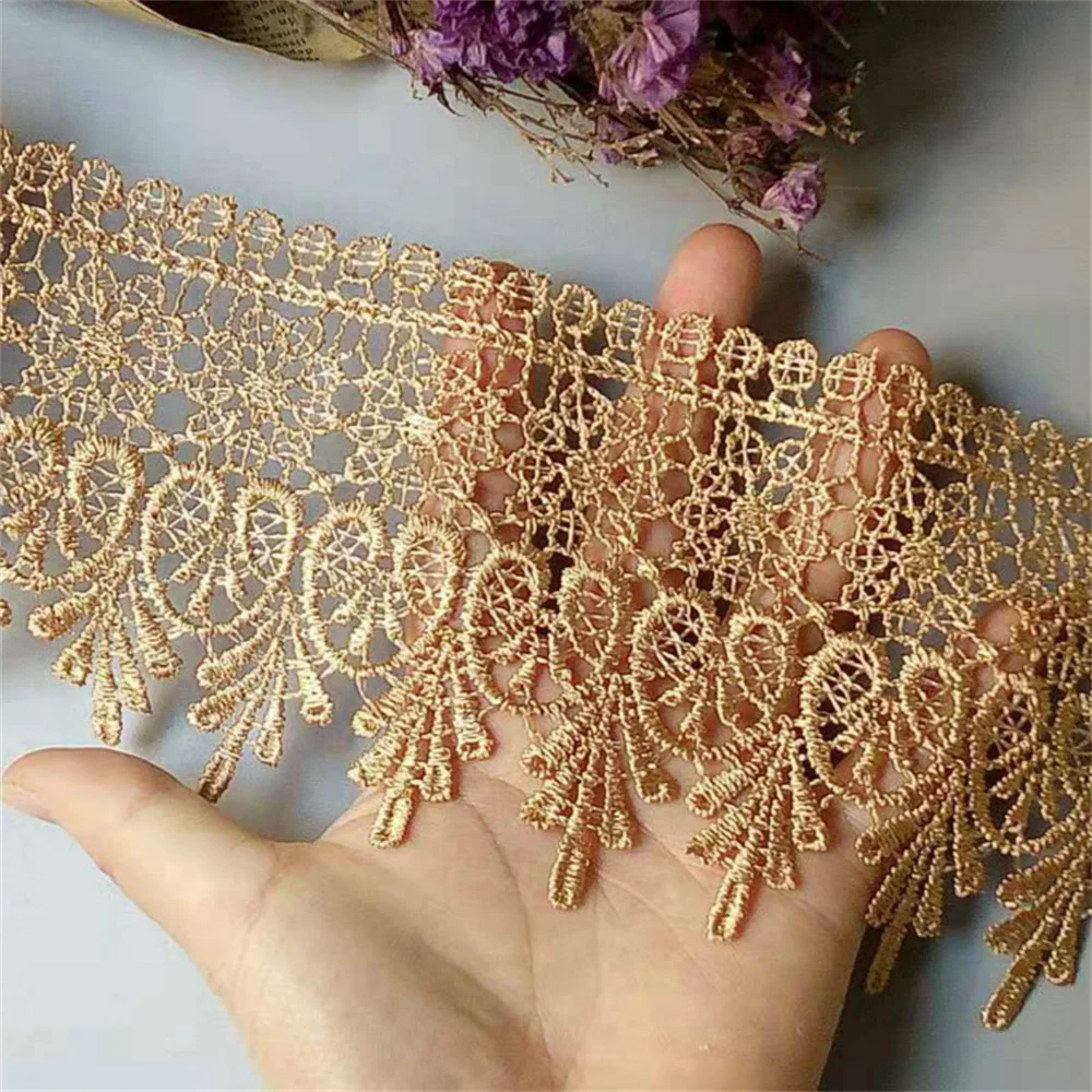 2 jardy 10 cm Koronkowe wykończenia wstążki Kremowo-brązowa aplikacja do sukienki Poliester DIY Rękodzieło Szycie Tkanina Szary Złoty