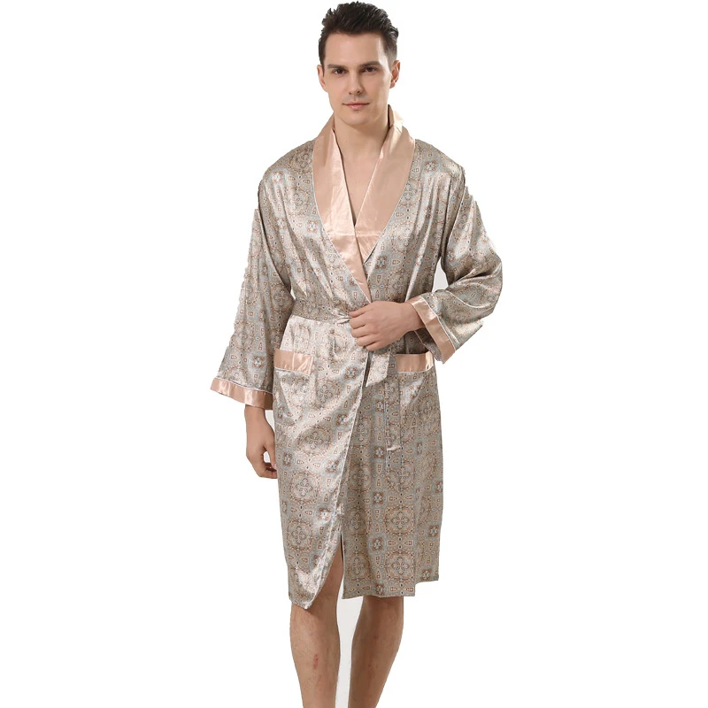 Luxury Silky Male Printing Robe Kimono Bathrobe New Dressing Gown Nightgown Sleepwear New Plus Size 4XL 5XL Loose Home Dress