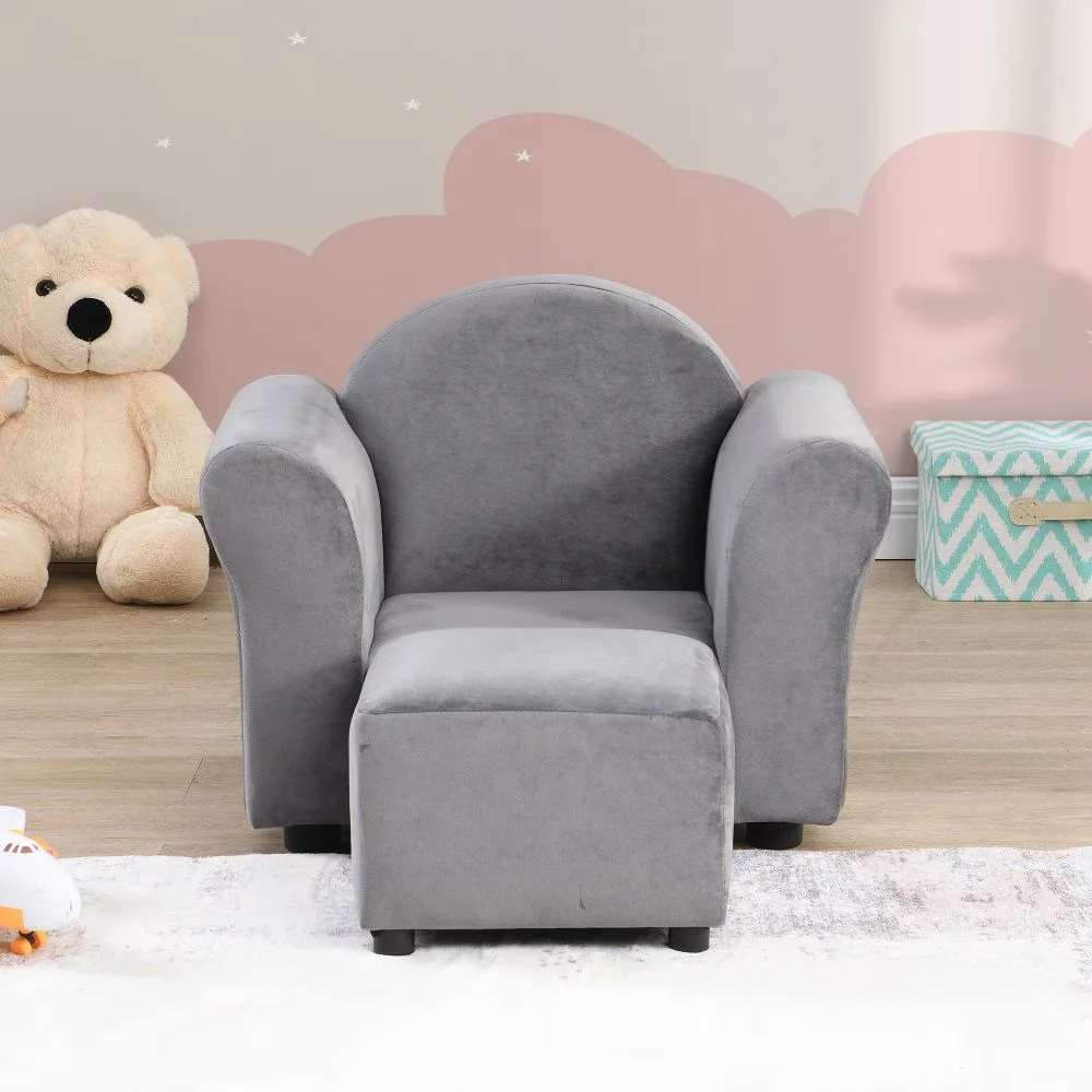 Cute Small Sofa Chair, Kids Upholstered Couch & Ottoman Set - Ergonomic Toddler Chair for Durable Comfort