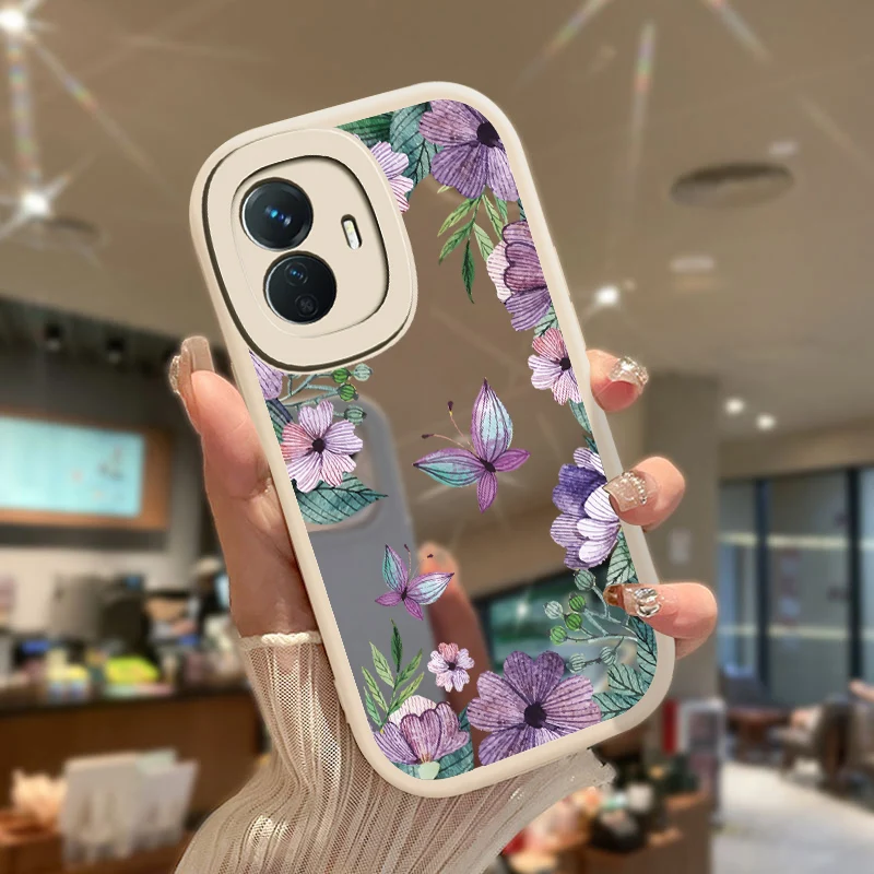 Phone Case For Vivo Y66 Y77 Y77E Y85 Y95 Y22 Y22S Y35 Y36 4G 5G Y31 Y53S Y50 Y51 2020 Y30 Y51A Mirror Flower Butterfly Cover