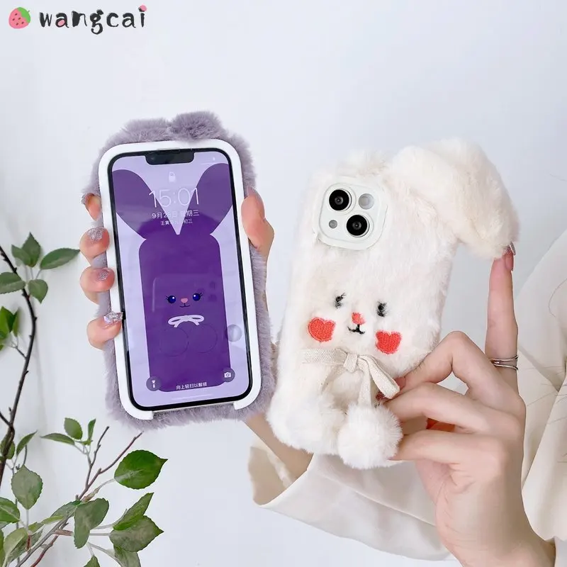 lovely Plush Fur Rabbit Case For Samsung Galaxy A04 A14 A54 A73 A53 A33 A23 A13 A03 Core A03S A60 Warm Phone Cute Fluffy Case