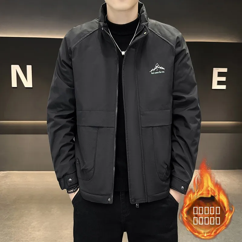 

Мужская утепленная куртка с воротником-стойкой из хлопка, модная молодежная зимняя верхняя одежда Cleanfit из полиэфирного волокна с длинными рукавами на молнии